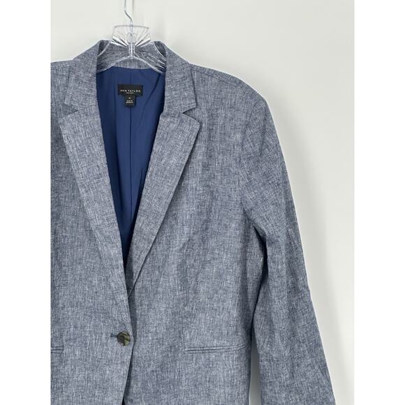 Ann Taylor Factory Womens Blazer 14 Blue Linen Blend One Button Jacket - Picture 5 of 15